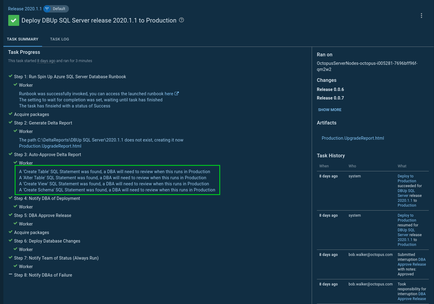 Write highlight output in the deployment log